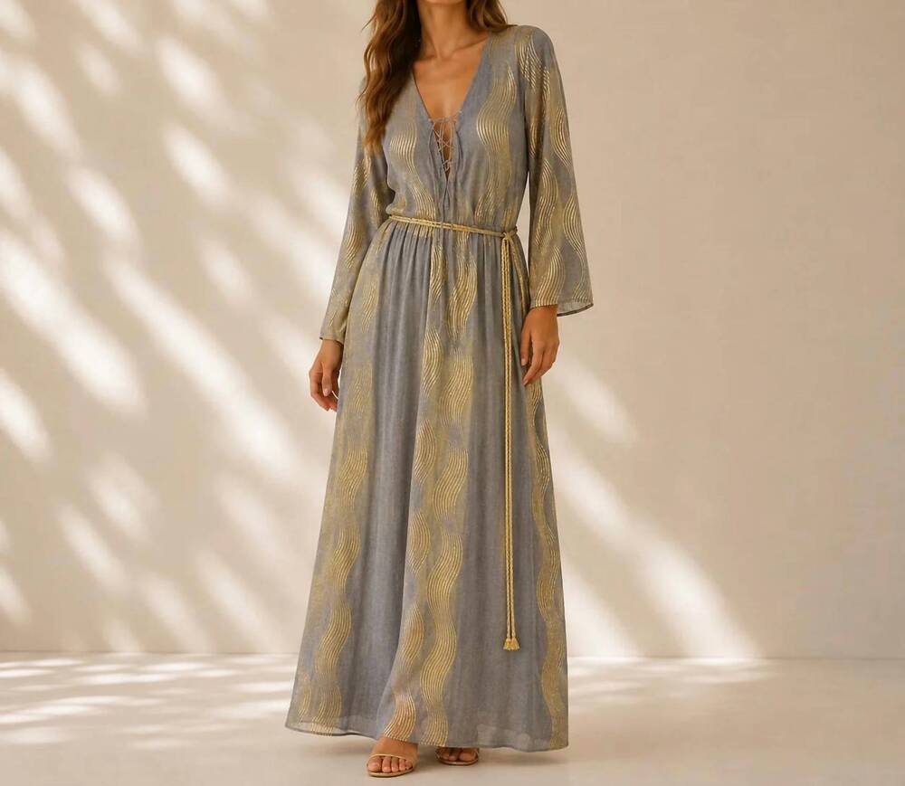 NEW MYSTERY RESORT helios wave maxi dress in gray